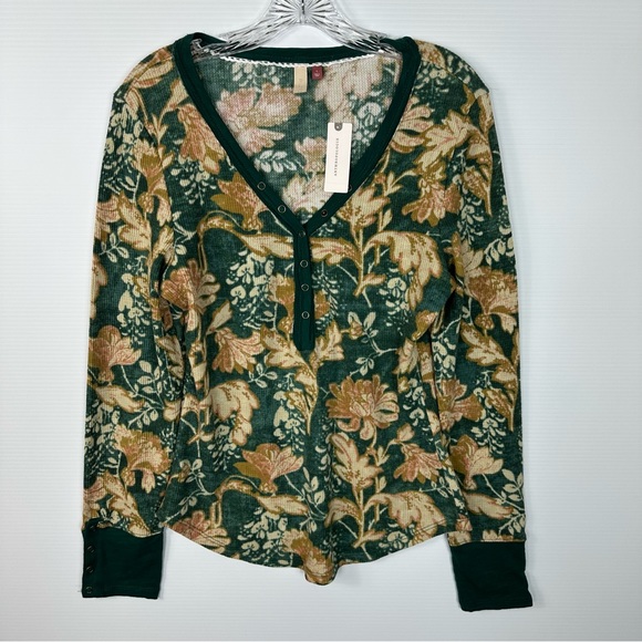 Anthropologie Pilcro Sz L Tee Ling Sleeves Waffle Henley Top NWT - Picture 9 of 17